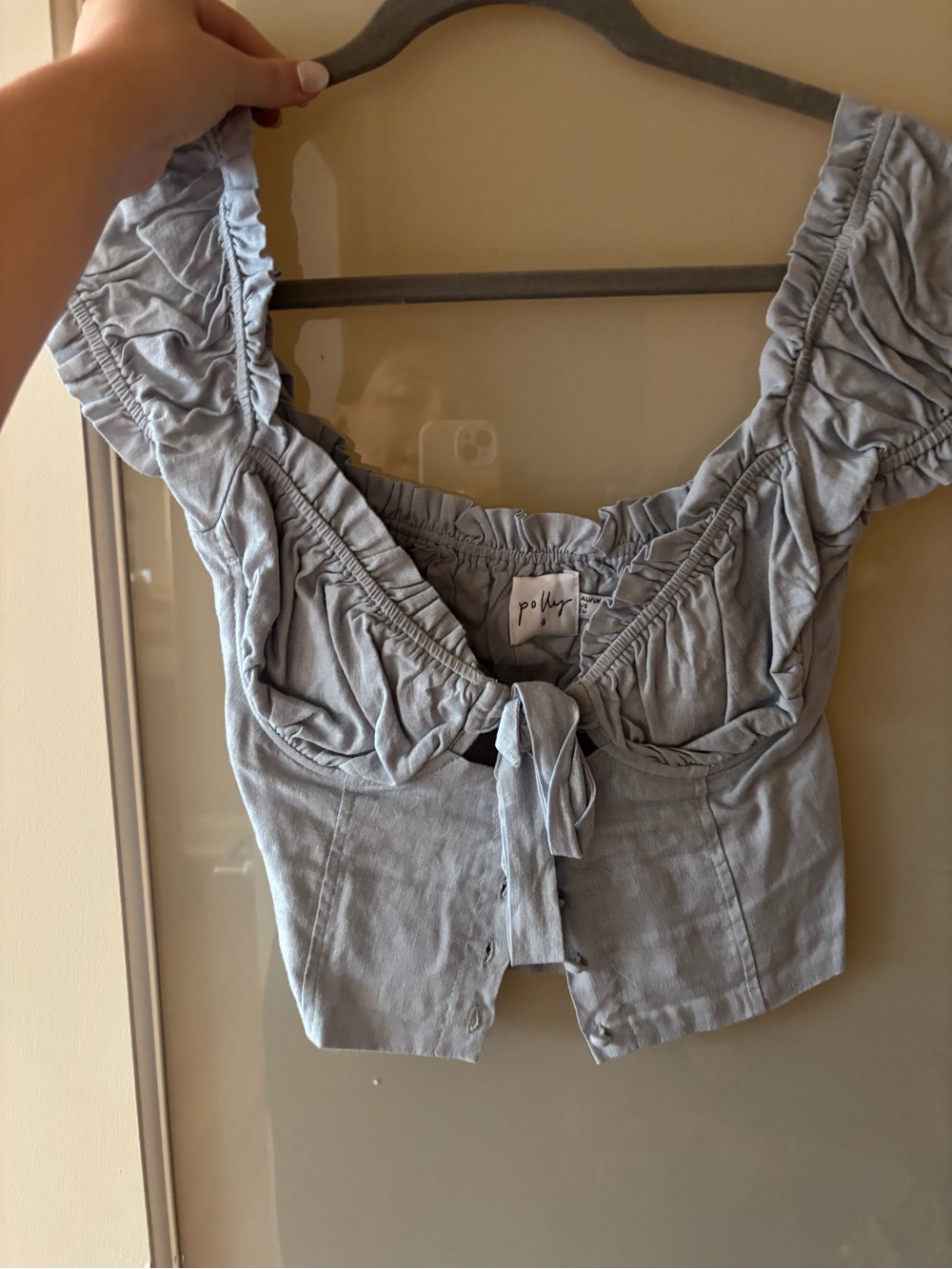 Princess Polly Light Blue Ruched Tie-Front Crop Top - Picture 1 of 3